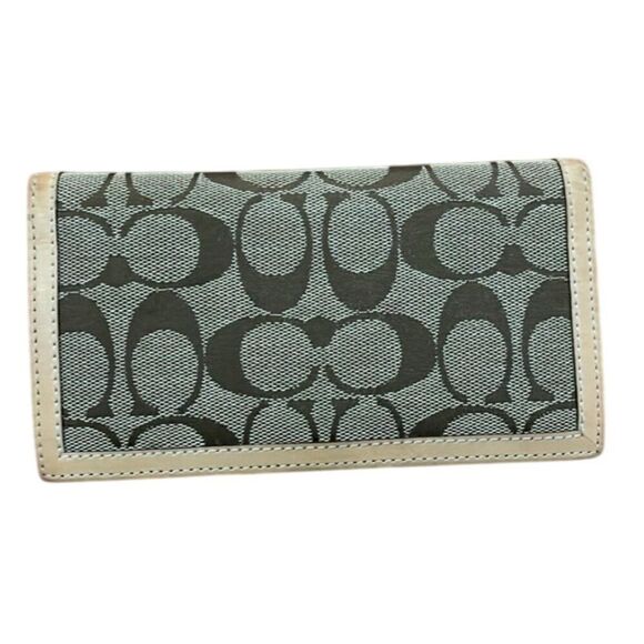 Coach Signature Logo Print Checkbook Cover Tan Leather - Picture 1 of 11